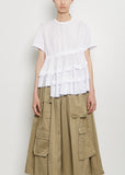 Satin Jersey Ruffle T-Shirt — White