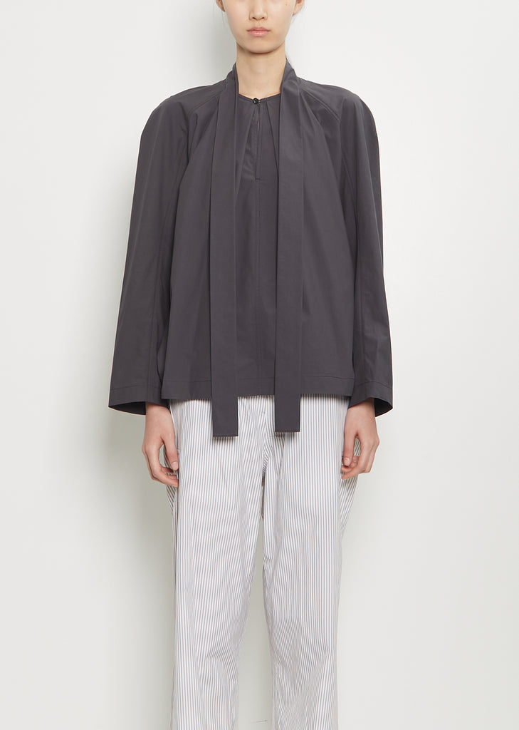 Ascot Cotton Blouse — Charcoal