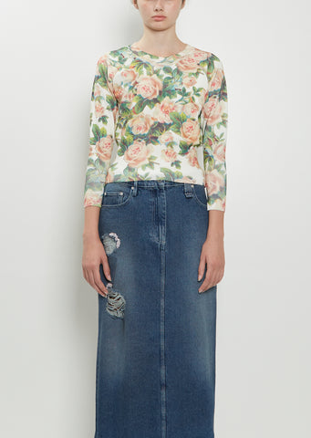 Shrunked Floral Knit Sweater