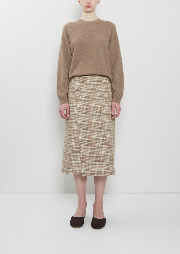 Silk Linen Nep Check Wrap Skirt