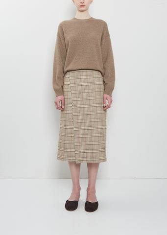 Silk Linen Nep Check Wrap Skirt