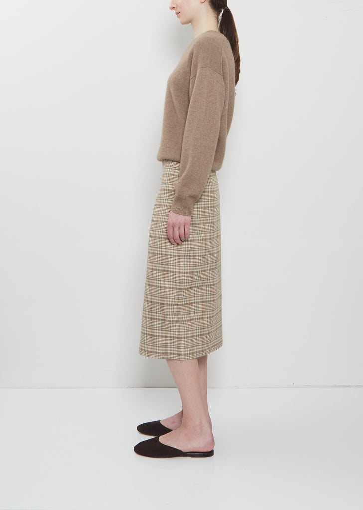 Silk Linen Nep Check Wrap Skirt
