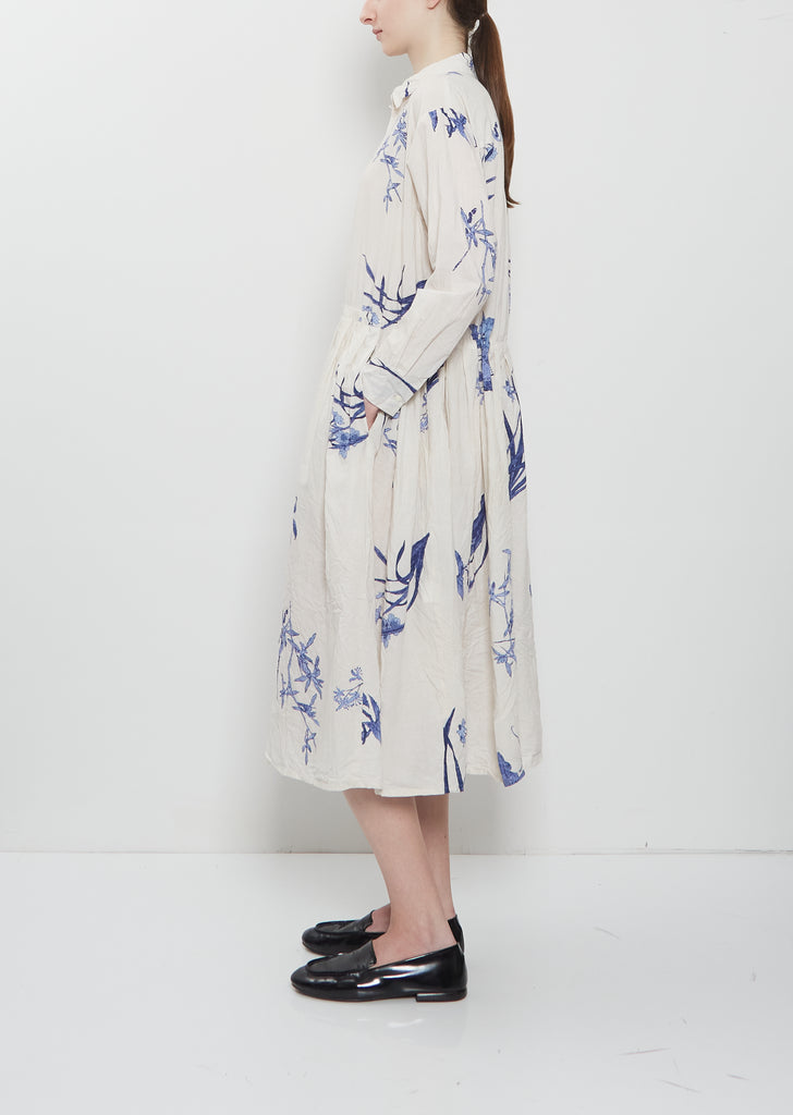 Japonism Flower Print Dress — Ivory