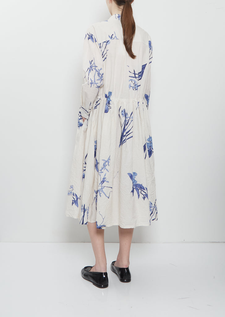 Japonism Flower Print Dress — Ivory