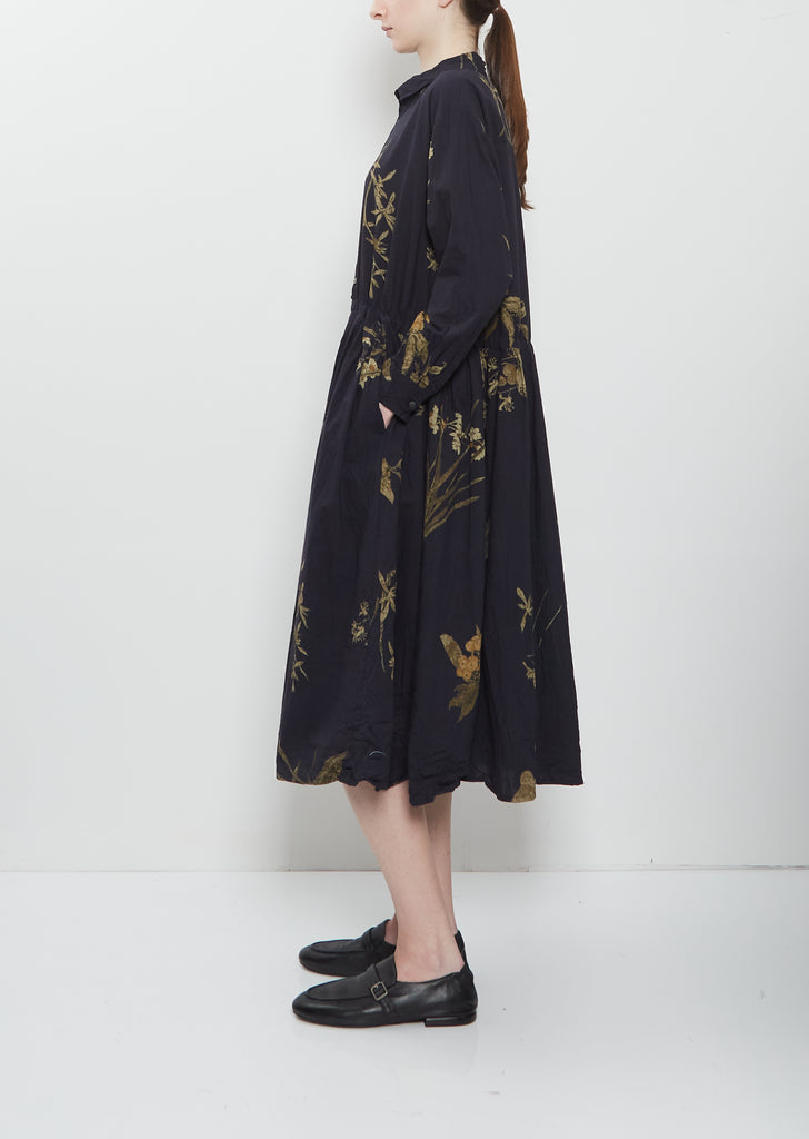 Japonism Flower Print Dress — Navy