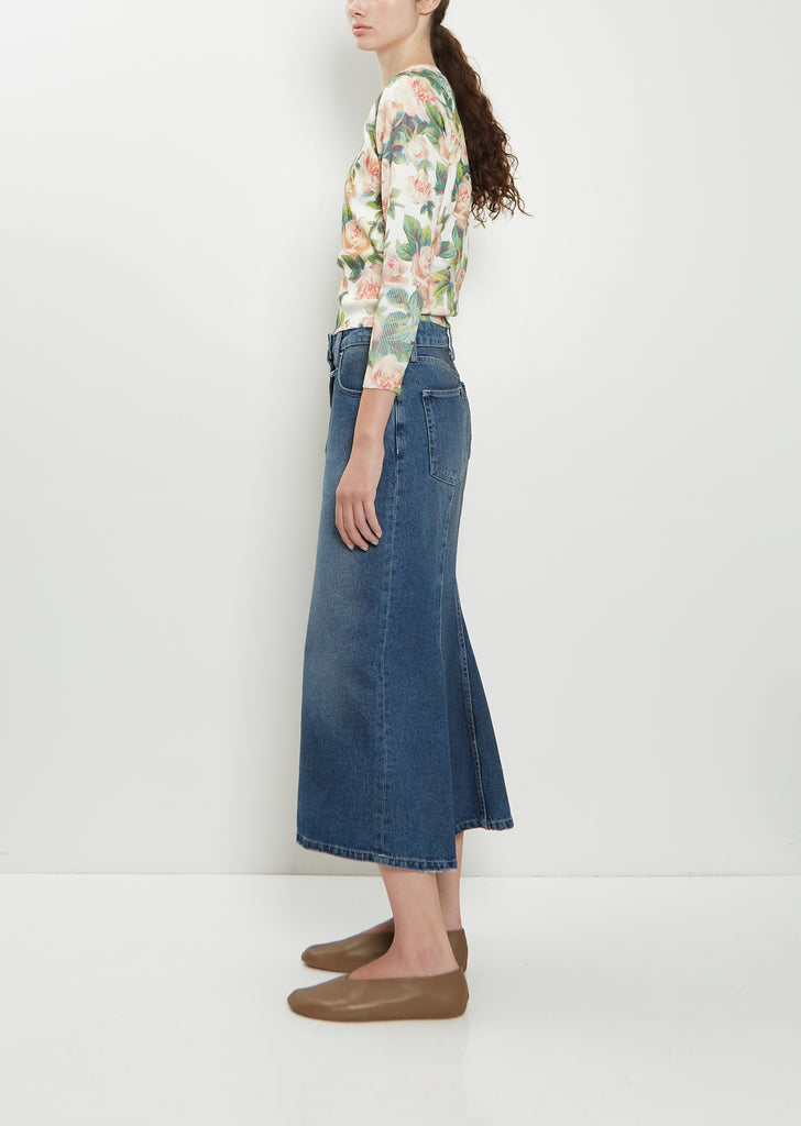 Embellished Denim Flare Skirt