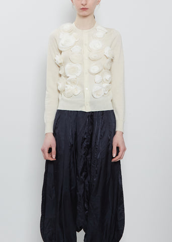 Flower Appliques Wool Cardigan