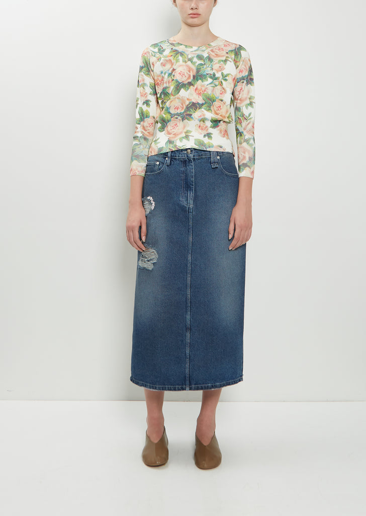 Embellished Denim Flare Skirt