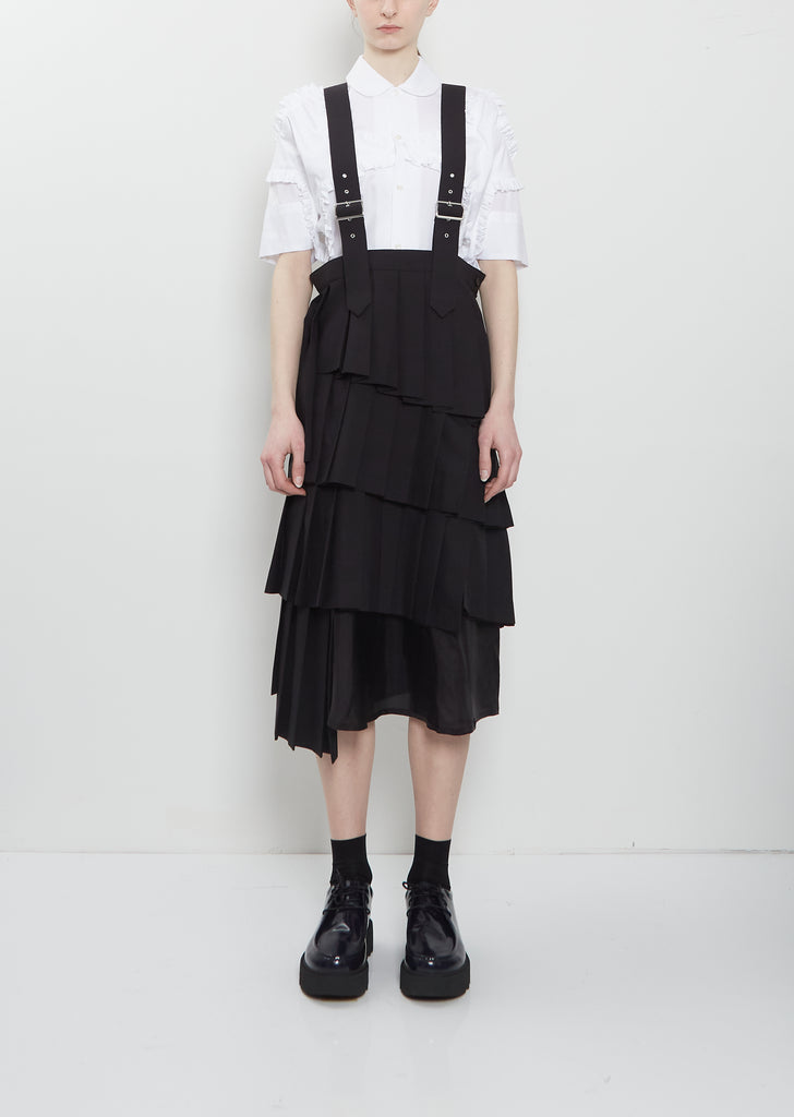 Suspender Pleated Wool Skirt