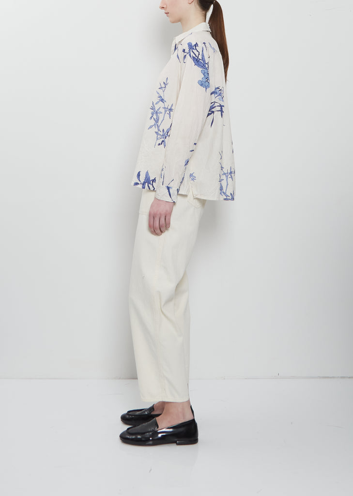 Japonism Flower Cotton Shirt — Ivory