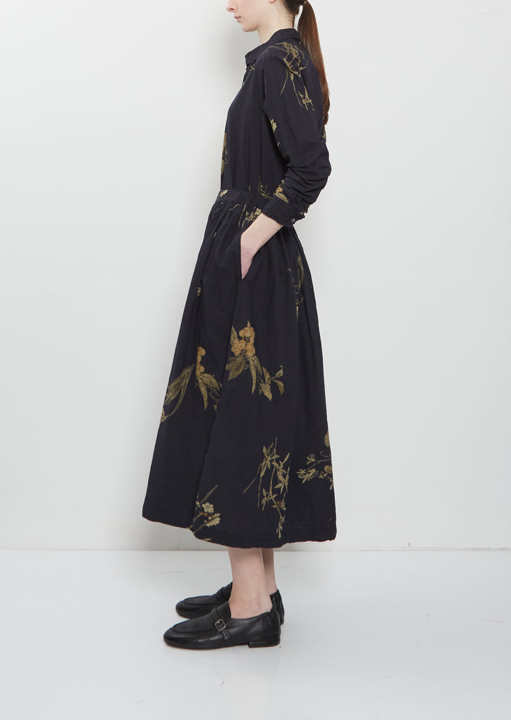 Japonism Flower Print Skirt — Navy