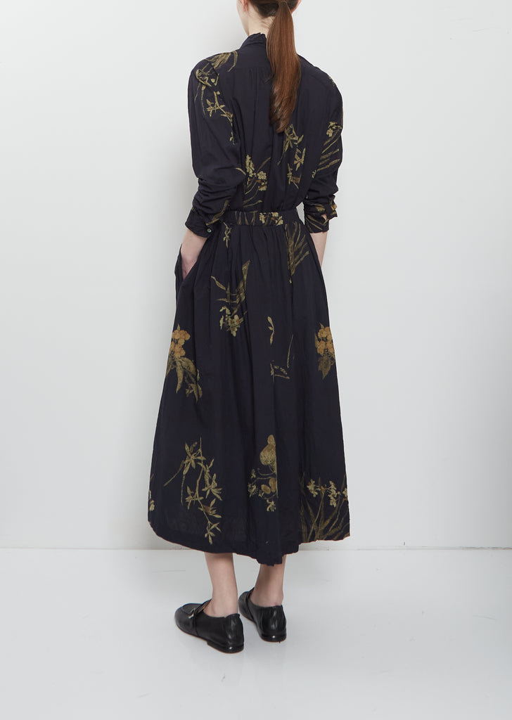 Japonism Flower Print Skirt — Navy