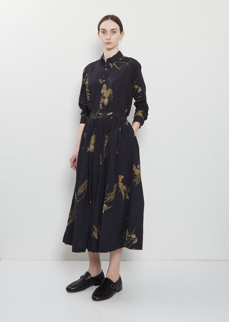 Japonism Flower Print Skirt — Navy