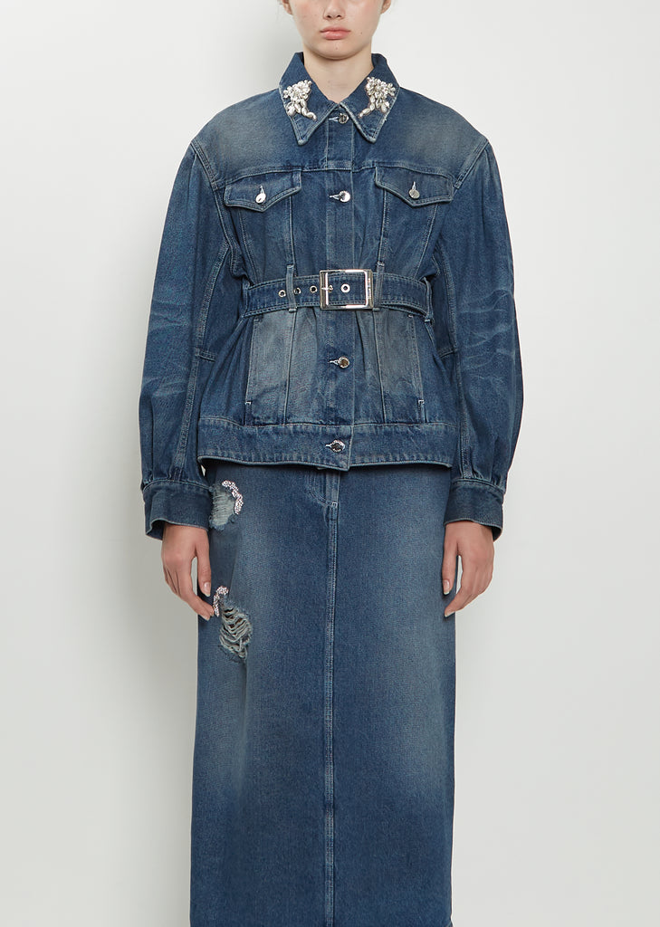 Embellished Belt Detail Sculpted Denim Jacket