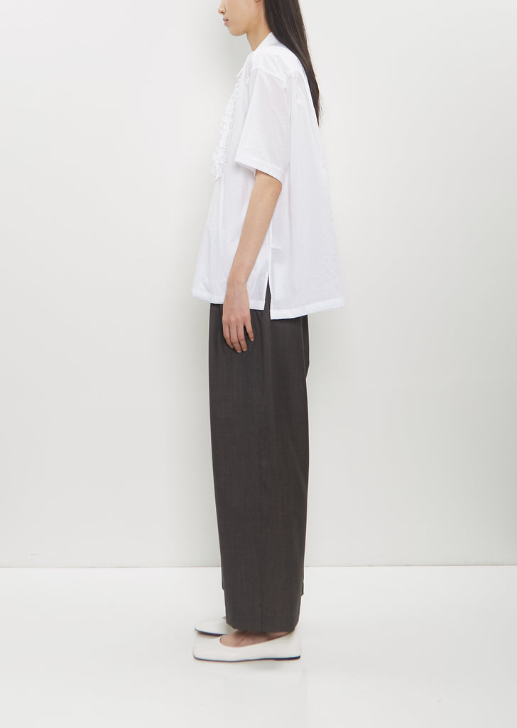Cotton Open Collar Frill Shirt