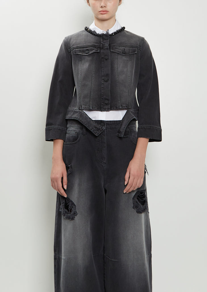 Embellished Neck Fitted Waist Denim Jacket