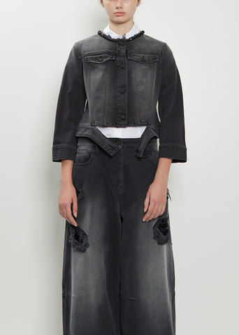 Embellished Neck Fitted Waist Denim Jacket