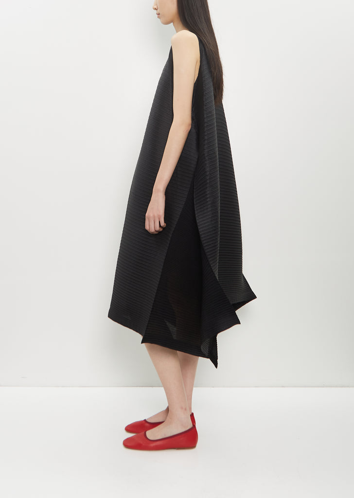 Poly-Triacetate Paneled Pleats Dress — Black
