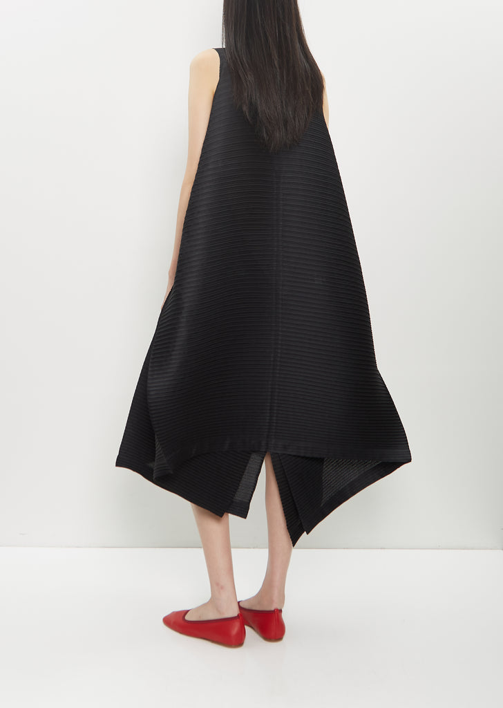 Poly-Triacetate Paneled Pleats Dress — Black