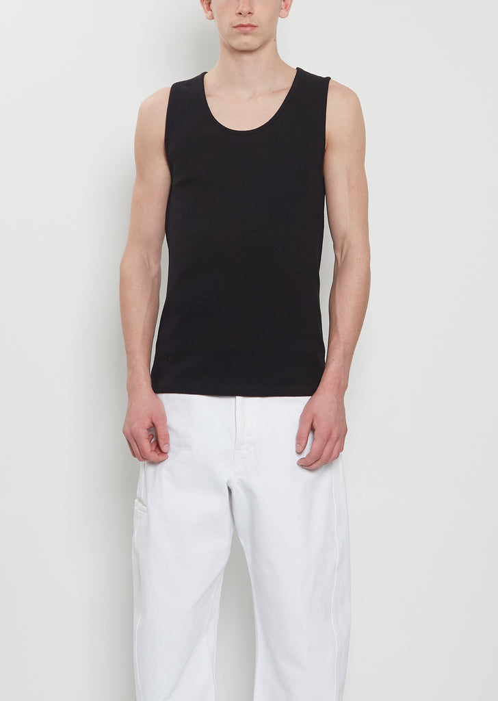 Rib Cotton Linen Tank Top — Black