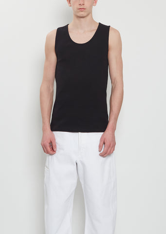 Rib Cotton Linen Tank Top — Black