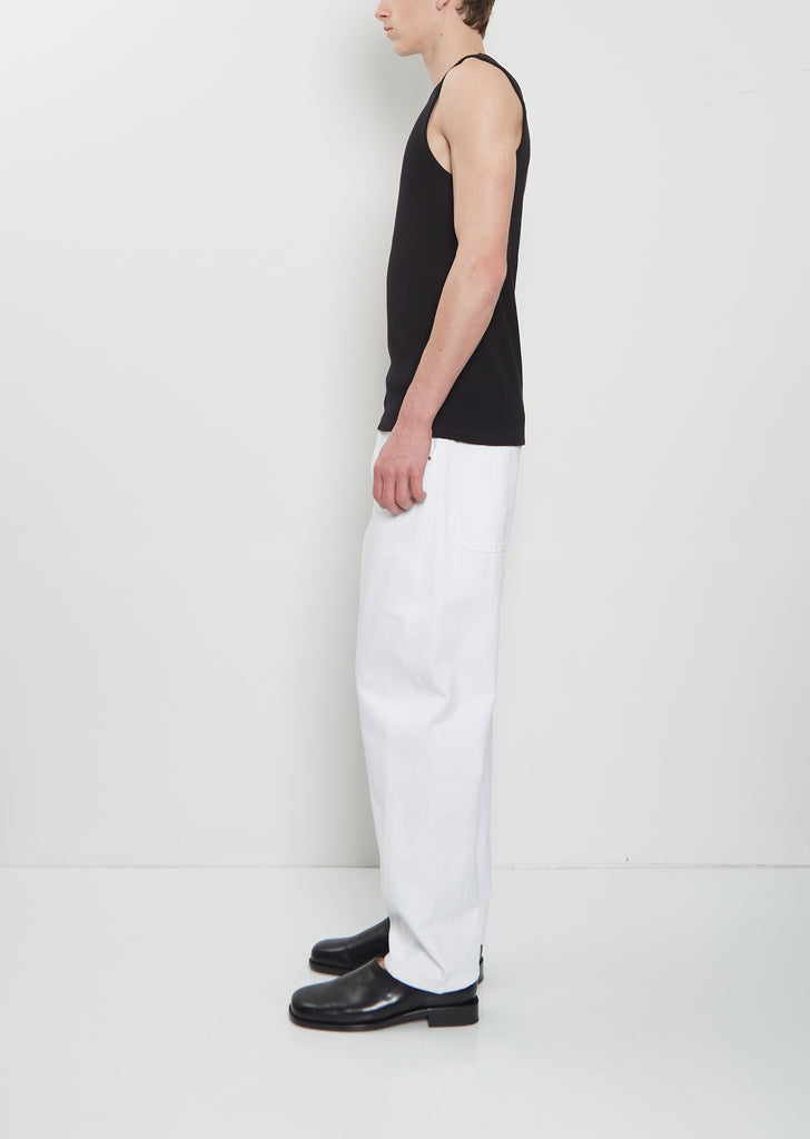 Rib Cotton Linen Tank Top — Black