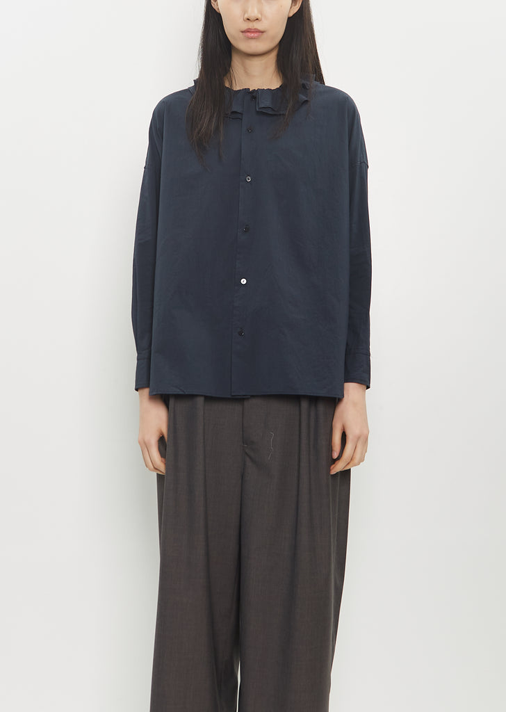 Cotton Ruffle Collar Baggy Shirt — Navy