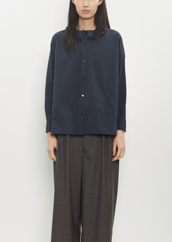 Cotton Ruffle Collar Baggy Shirt — Navy