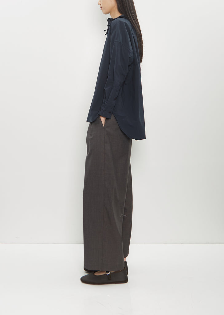 Cotton Ruffle Collar Baggy Shirt — Navy