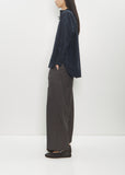 Cotton Ruffle Collar Baggy Shirt — Navy