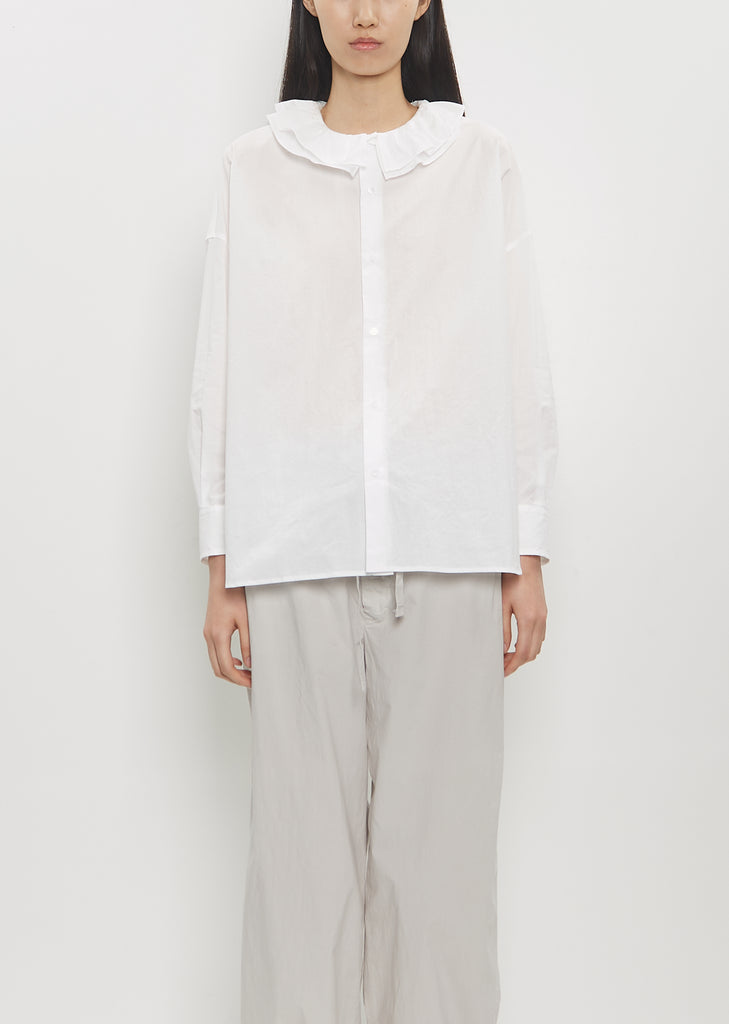 Cotton Ruffle Collar Baggy Shirt — White