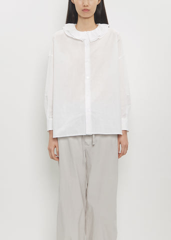 Cotton Ruffle Collar Baggy Shirt — White
