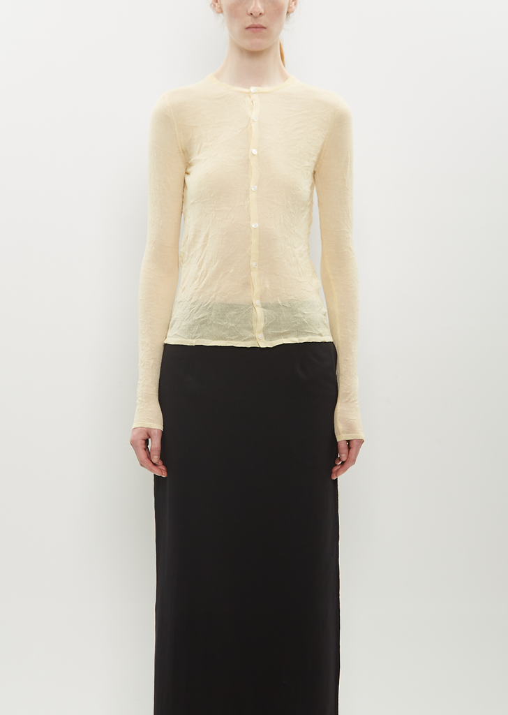 Wrinkled Wool Knit Cardigan — Pale Yellow