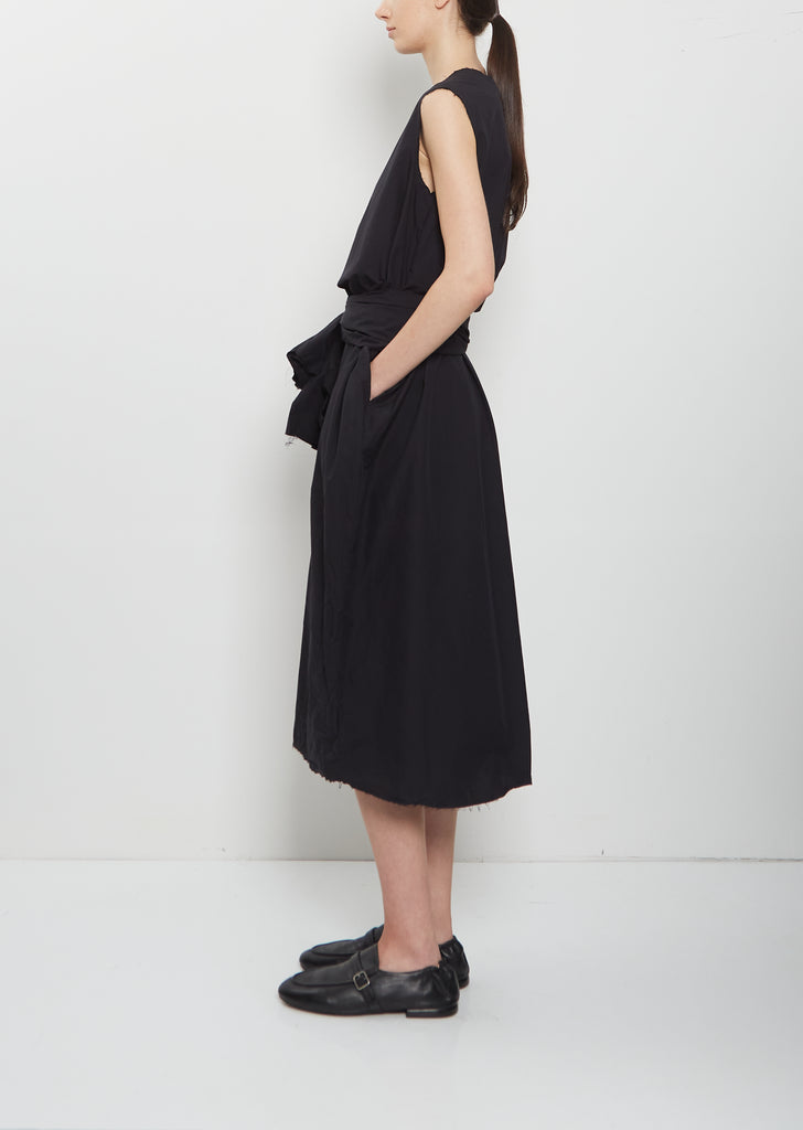 Sleeve Scarf Paper Cotton Sleeveless Dress — Black