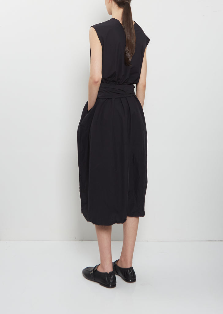 Sleeve Scarf Paper Cotton Sleeveless Dress — Black