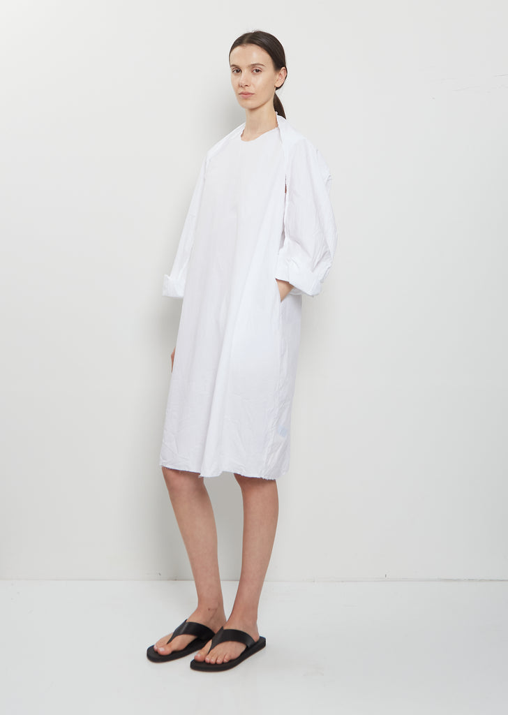 Sleeve Scarf Paper Cotton Sleeveless Dress — White