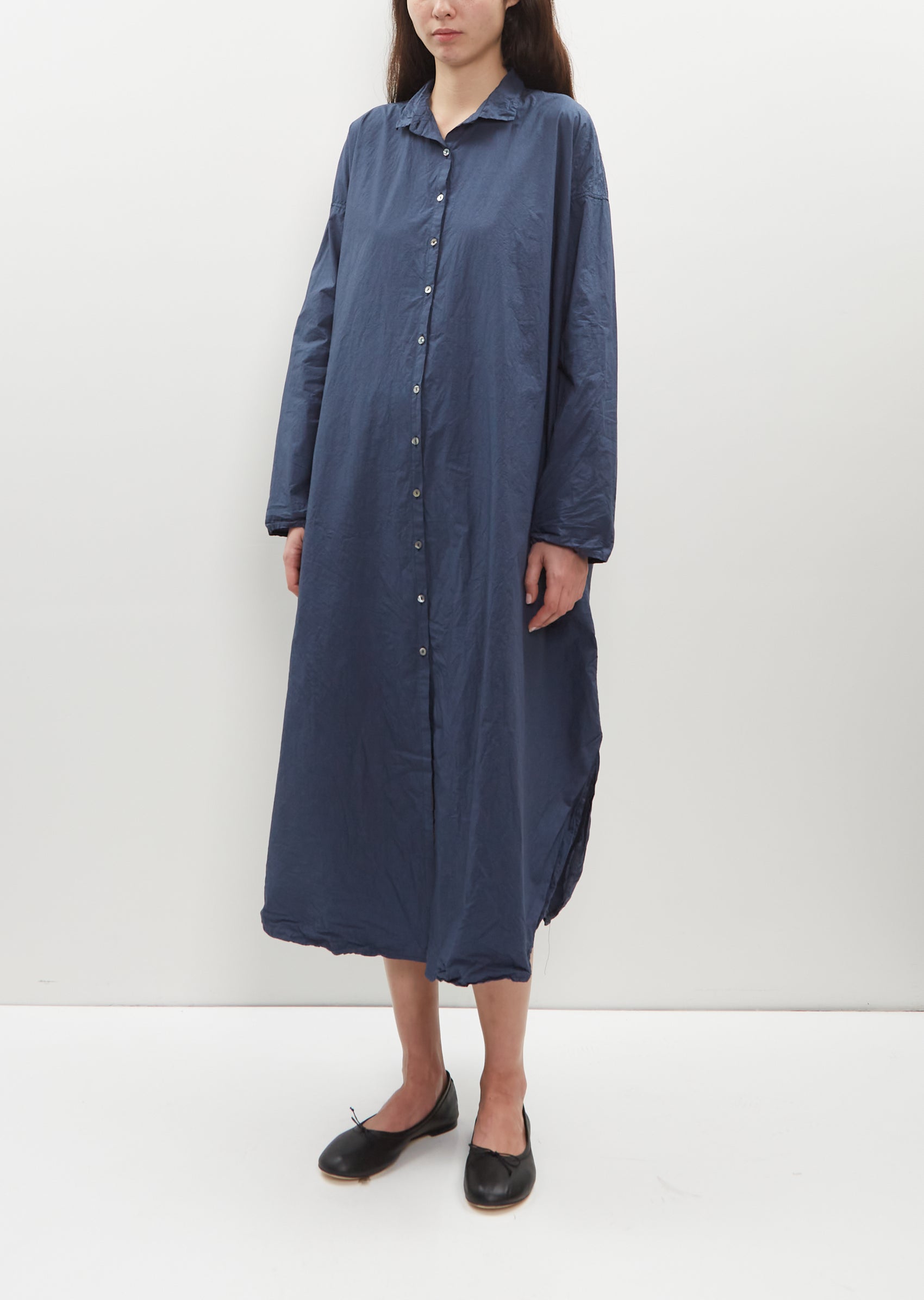 Long Tissue Cotton Shirt Dress Navy La Garonne Long Tissue Cotton Shirt Dress Navy La Garonne