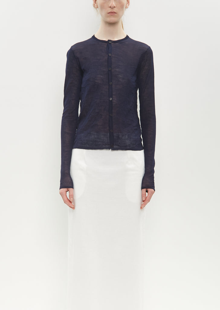 Wrinkled Wool Knit Cardigan — Navy