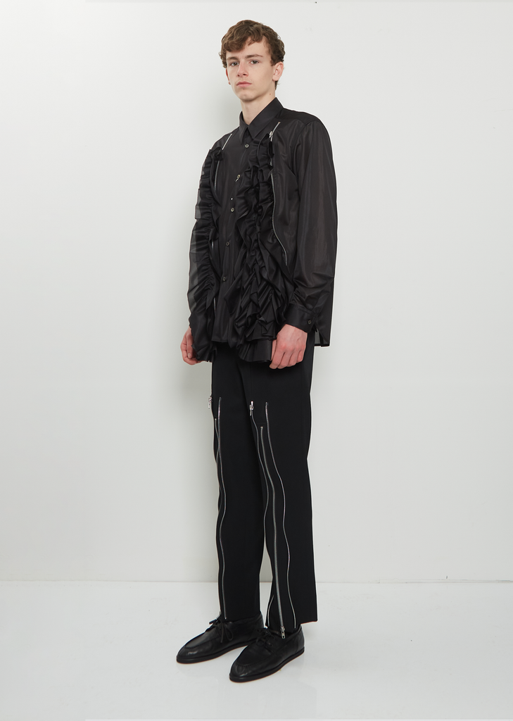Poly Double Ruffle Zip Shirt