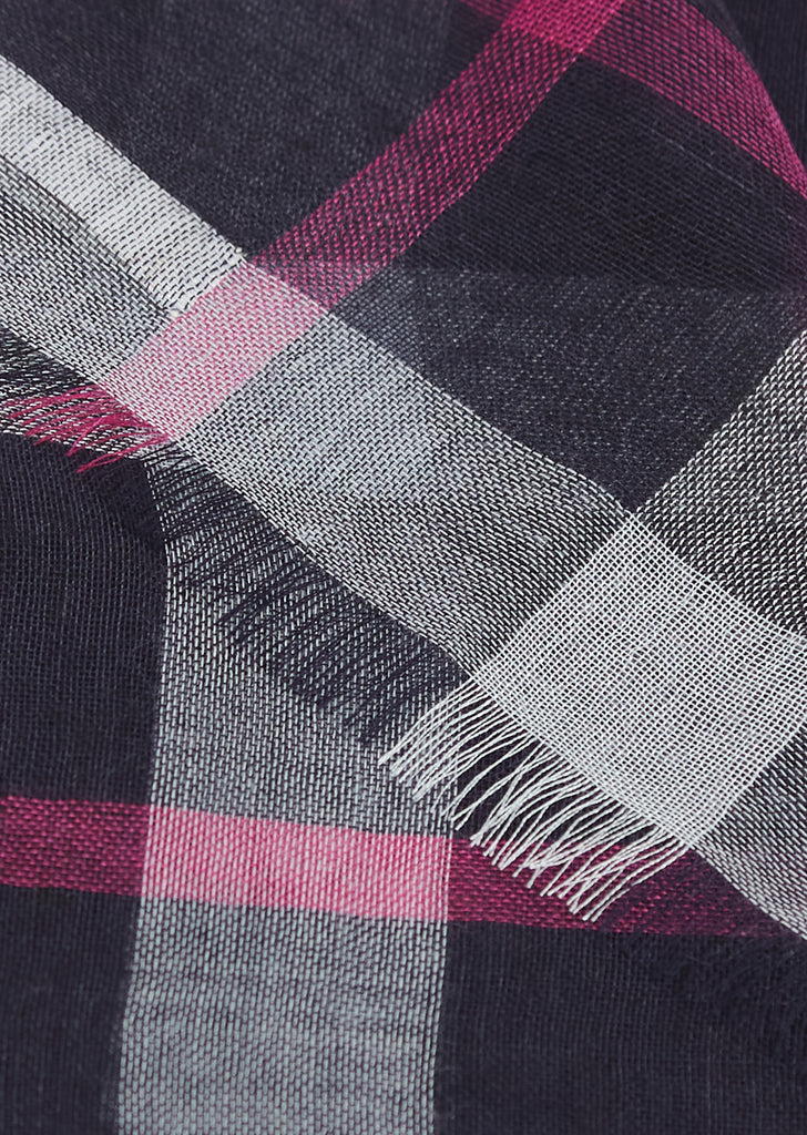 Amara Plaid Cashmere Silk Shawl — Midnight Blue