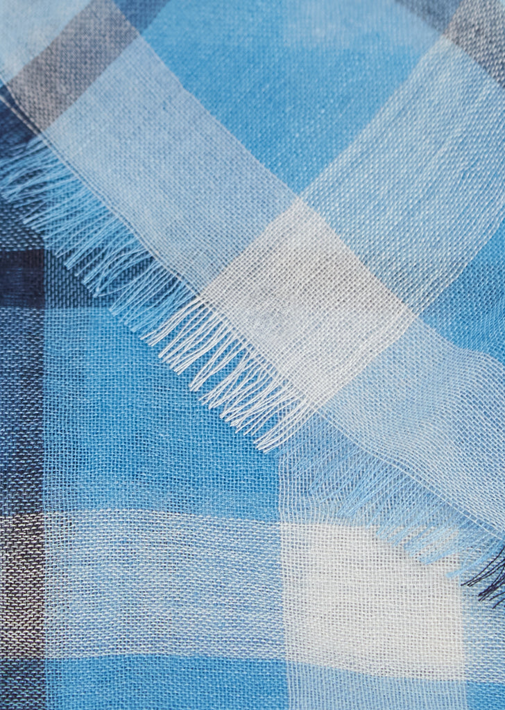 Amara Plaid Cashmere Silk Shawl — Moonbeam