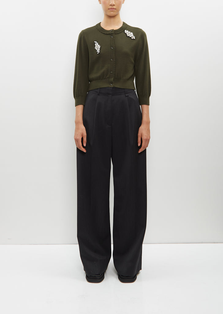 Faux Fur Pocket Pleated Wide Leg Trousers