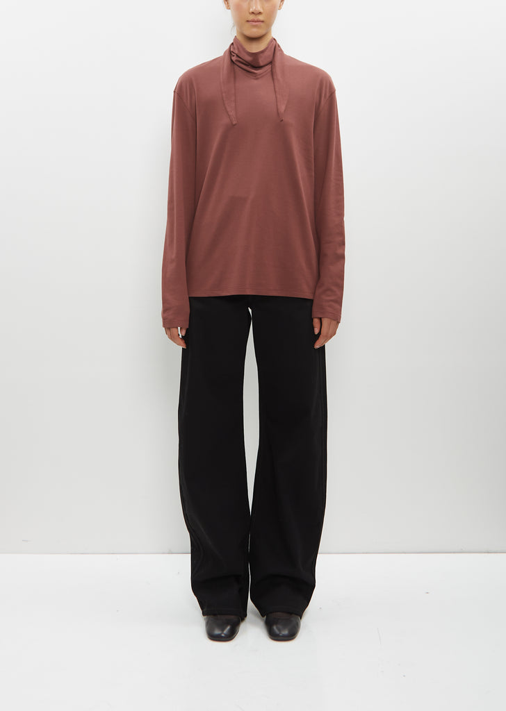 Long Sleeve Foulard Top — Dark Russet Brown