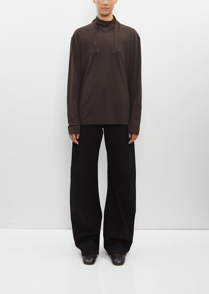 Long Sleeve Foulard Top — Dark Espresso