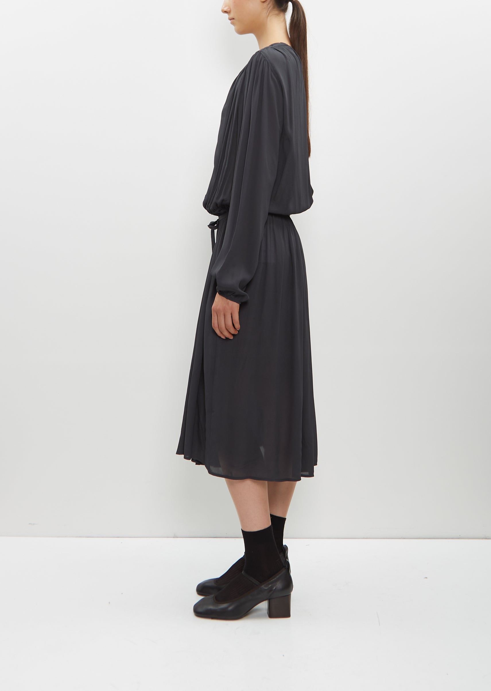 blouse midi dress Midi Pleated Blouse Dress Military-inspired Dress, Spring Long Sleeve Shirt Midi Dress, Army
