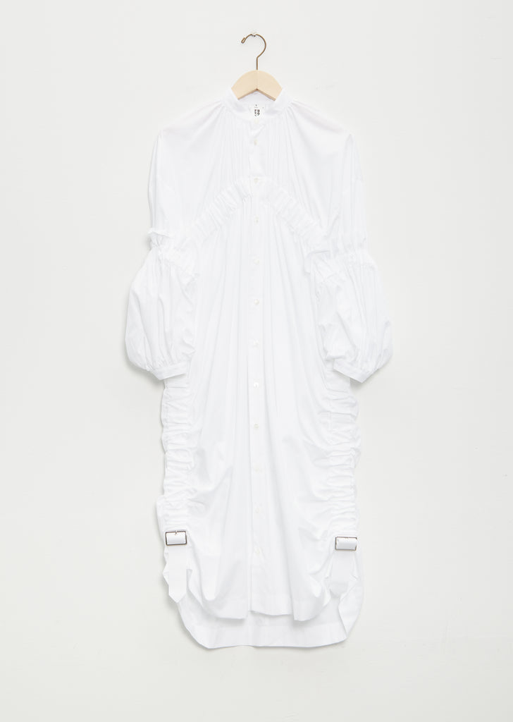 Gathered Cotton Shirt Dress — White