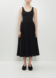 Pleated Stretch Cotton Long Skirt — Black