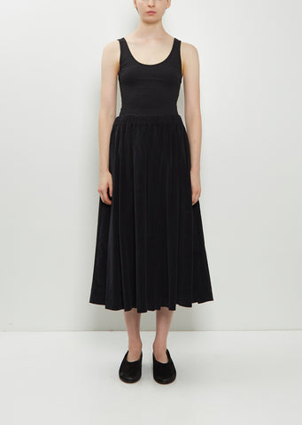 Pleated Stretch Cotton Long Skirt — Black