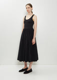 Pleated Stretch Cotton Long Skirt — Black