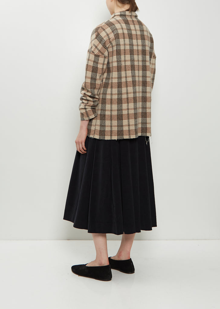Tartan Soft Collar Wool Cashmere Shirt — Natural
